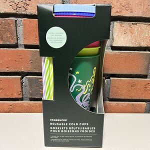 STARBUCKS Holiday 2023 Cold Cup 5 Pack Set Reusable 24 oz Color Changing New